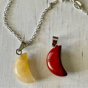 Moon Tourmaline gemstone silver tone 925 Necklace & pendant lot, boho moon